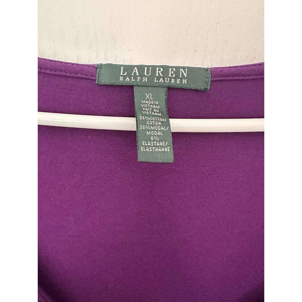 Lauren Ralph Lauren Purple Ruffle V-Neck Jersey Dress XL - Cotton Modal - Picture 4 of 6
